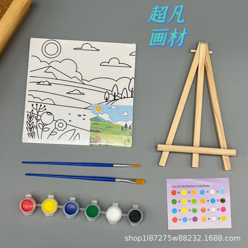 Children's graffiti painting set hand coloring 15*15 oil painting board cartoon DIY digital oil painting cross-border wholesale