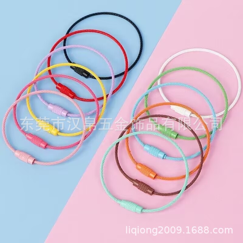 All kinds of color paint steel wire rope wire ring key ring key chain paint steel wire ring buckle wire lock Wei also rope