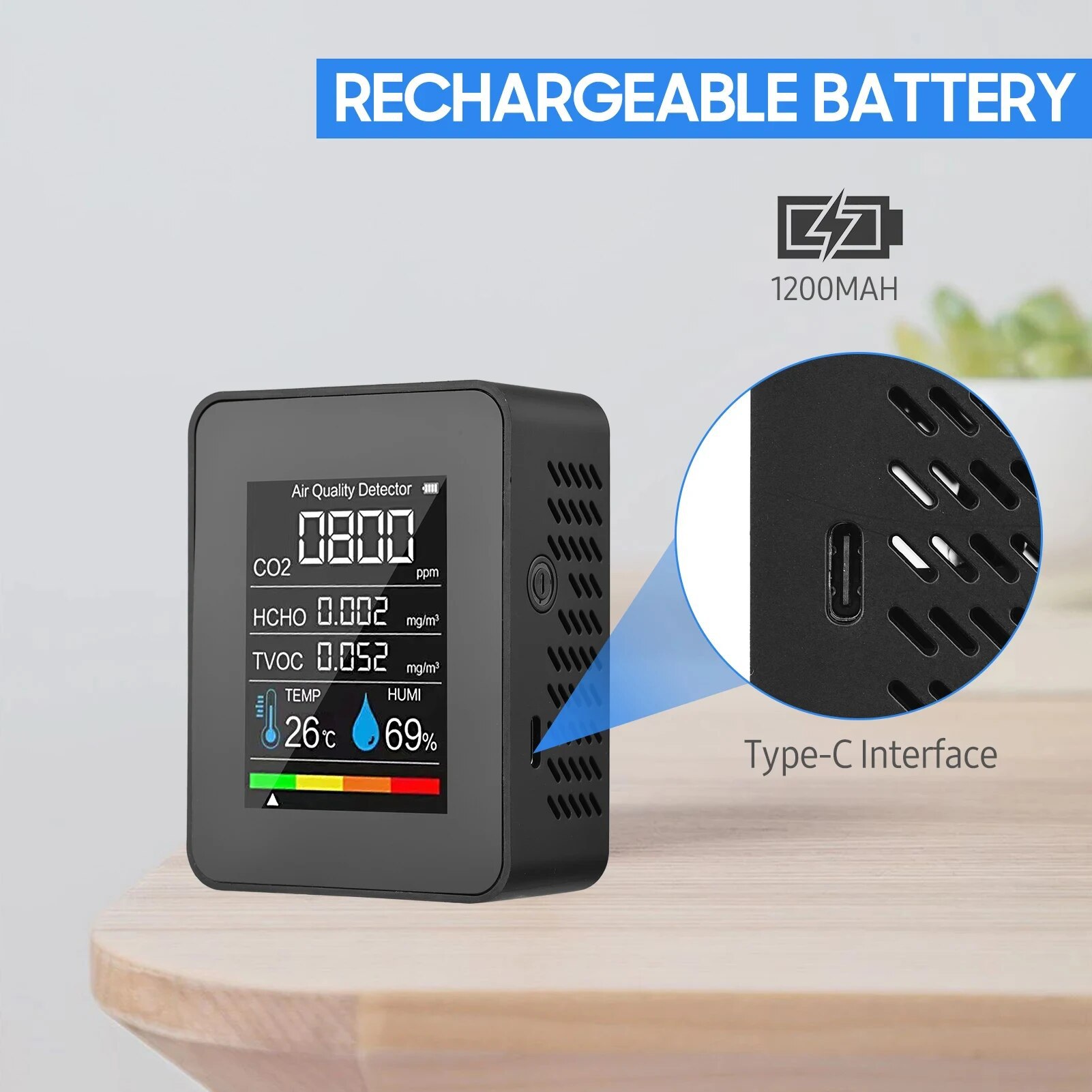 Cross-border carbon dioxide detector five-in-one carbon dioxide CO2 detector temperature humidity formaldehyde TVOC