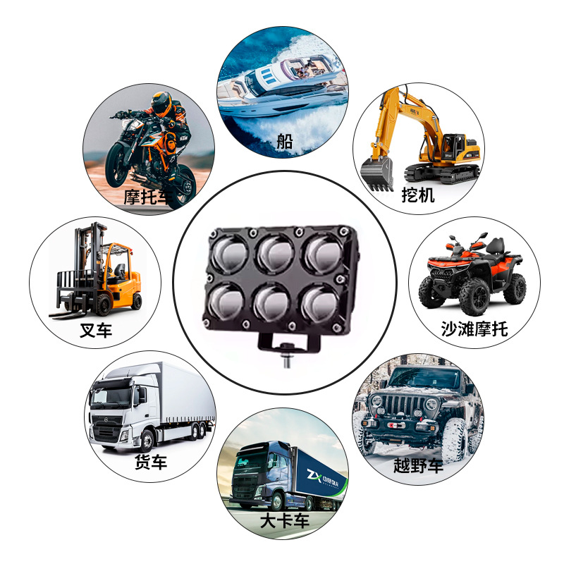 Cross-Border Hot Selling Motorcycle Spotlights Double Row 6Led White and Yellow Headlights Auxiliary Street Lights High Power Motorcycle Lights