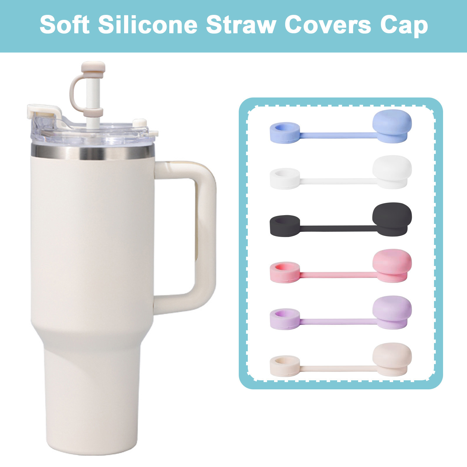 Amazon pen holder straw cap silicone straw sleeve solid color food grade silicone Stanley cup dust cap leather