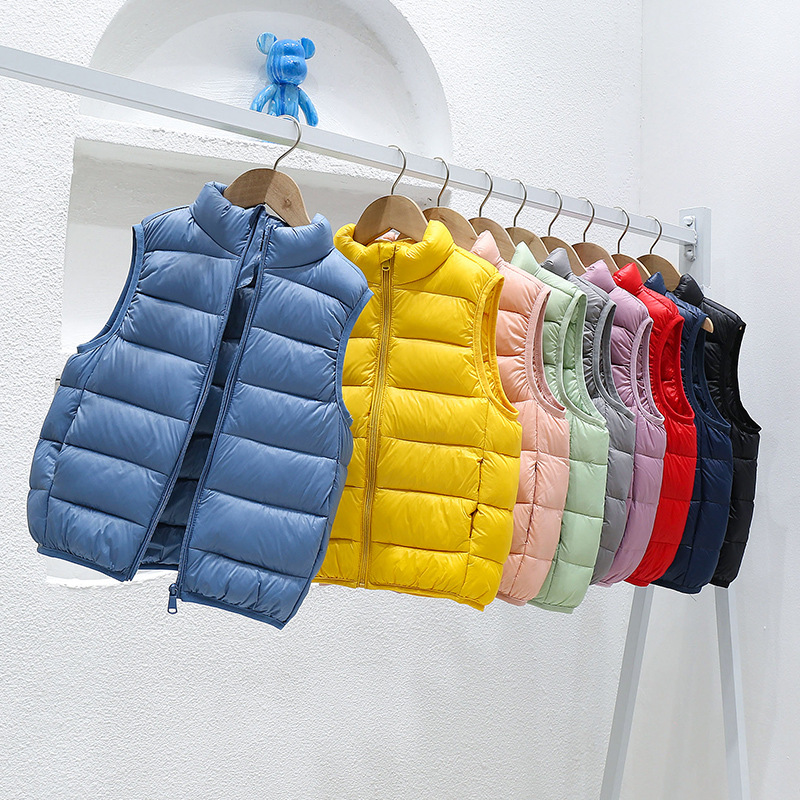 Winter Children's Down Vest Light and Thin Vertical Collar Boys and Girls Wear Solid Color Baby's Middle and Old Children's Down Vest Autumn