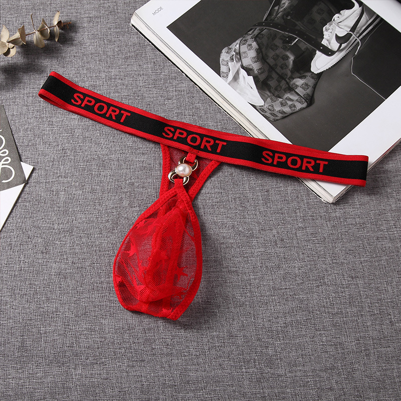 Sexy Low-Waist Transparent Mesh Underwear for Men, Breathable, Thin, Nude, Invisible U-Convex Triangle Thong M1402 #