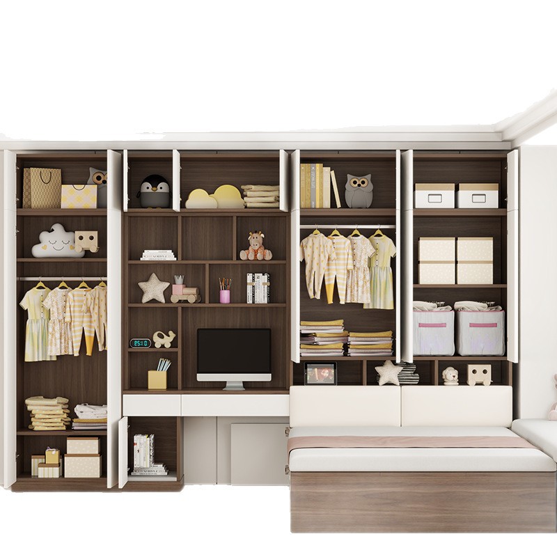 Tatami Small Apartment Bed Cabinet Integrated Wardrobe Desk Children's Bed Multi-Functional Combination Storage Bed Bedroom Cloakroom