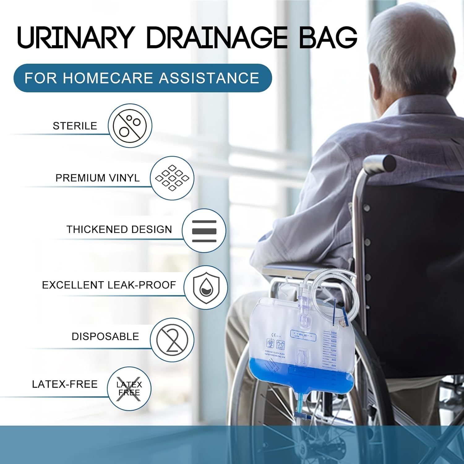 Cross-border disposable urine bag 2000ml drainage bag anti-reflux urine bag with drip bottle catheter for men and women to collect urine