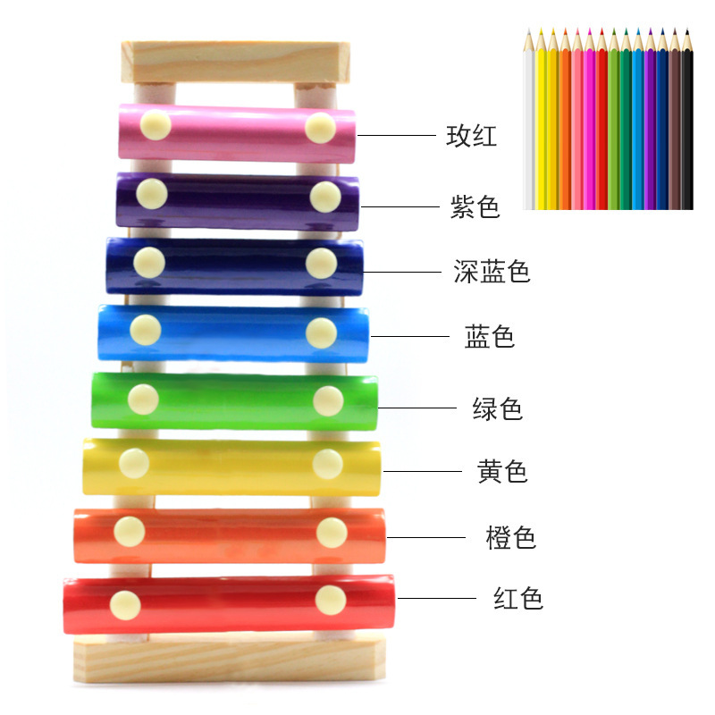 Factory Direct wooden baby eight-tone hand-tapping xylophone macaron color early education baby educational musical instrument toy