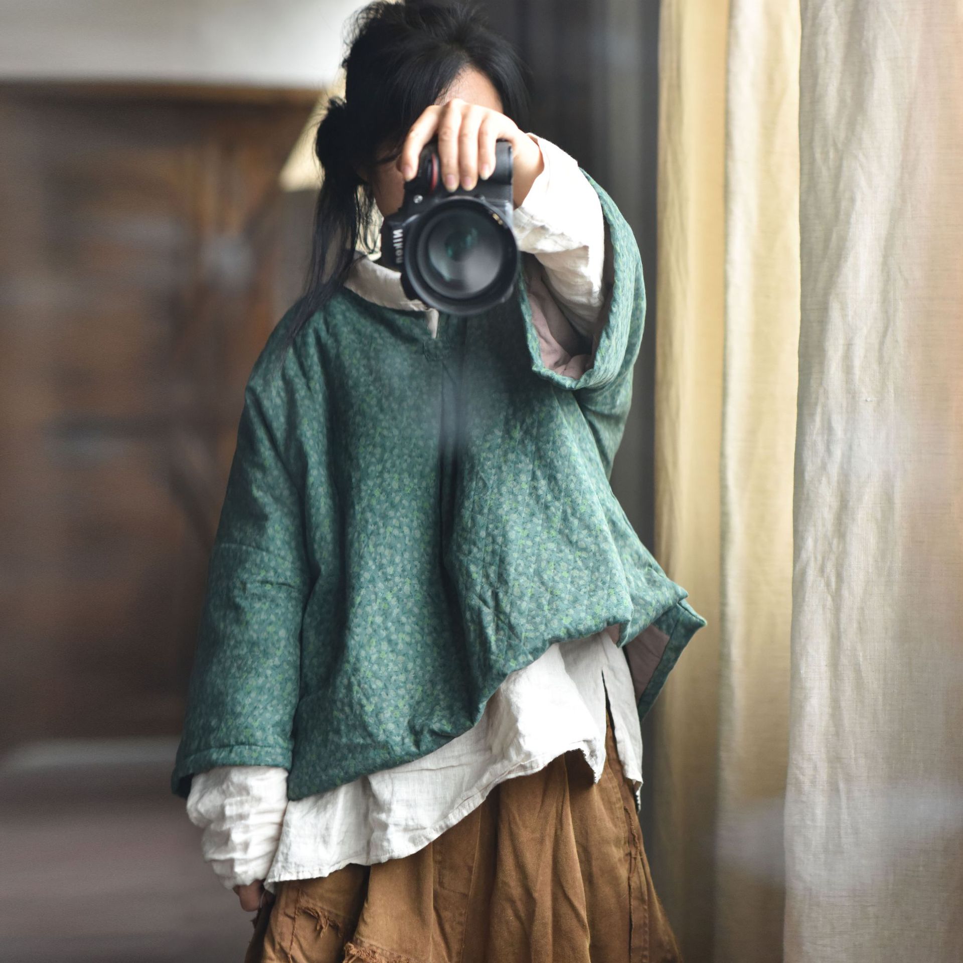 4104 autumn and winter New loose cotton and linen pastoral style small floral cotton-padded jacket retro artistic quilted jacket cotton-padded jacket