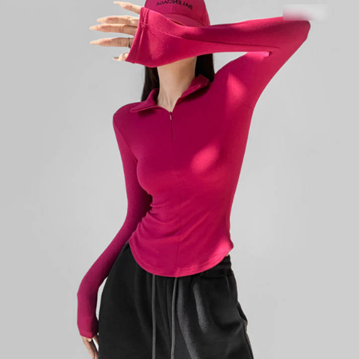 2025 European and American Style Slim-Fit Top, Sexy Lapel Long-Sleeve T-Shirt for Women, Waist-Cinching Inner Wear for Autumn and Winter