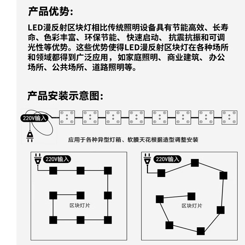 Led Diffuse Reflection Blockchain Light Constant Current Advertising Light Box Special Driver-Free 220V Soft Film Ceiling Module