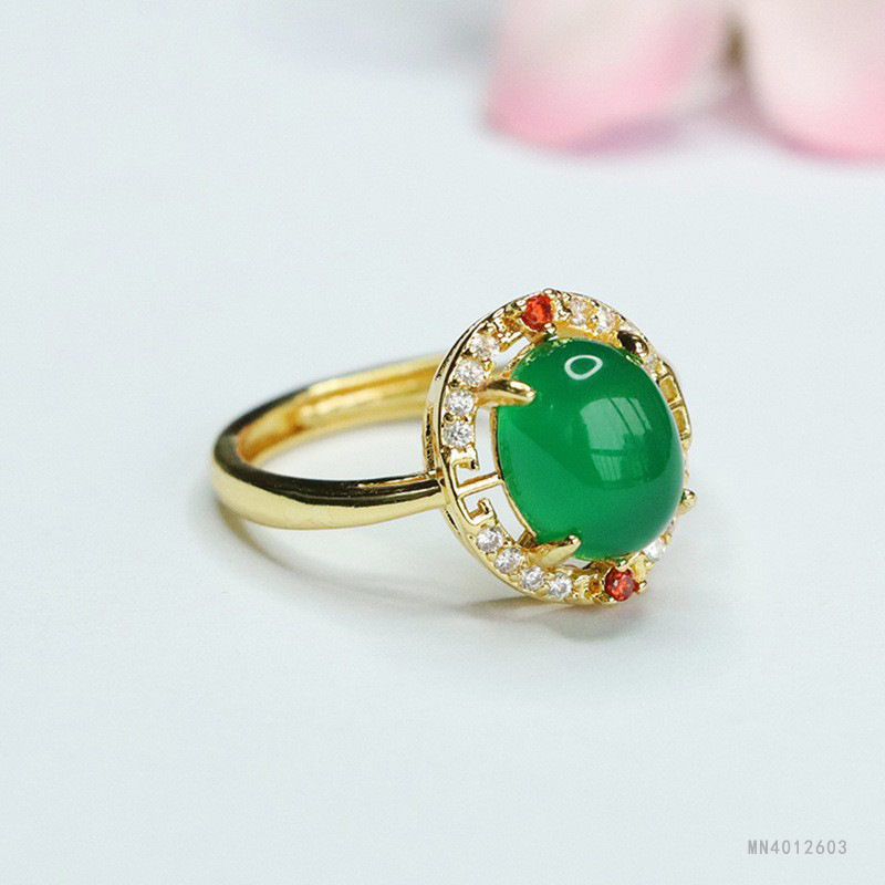 Juyu ice green chalcedony ring red agate ring ring new Chinese factory wholesale MN4012603