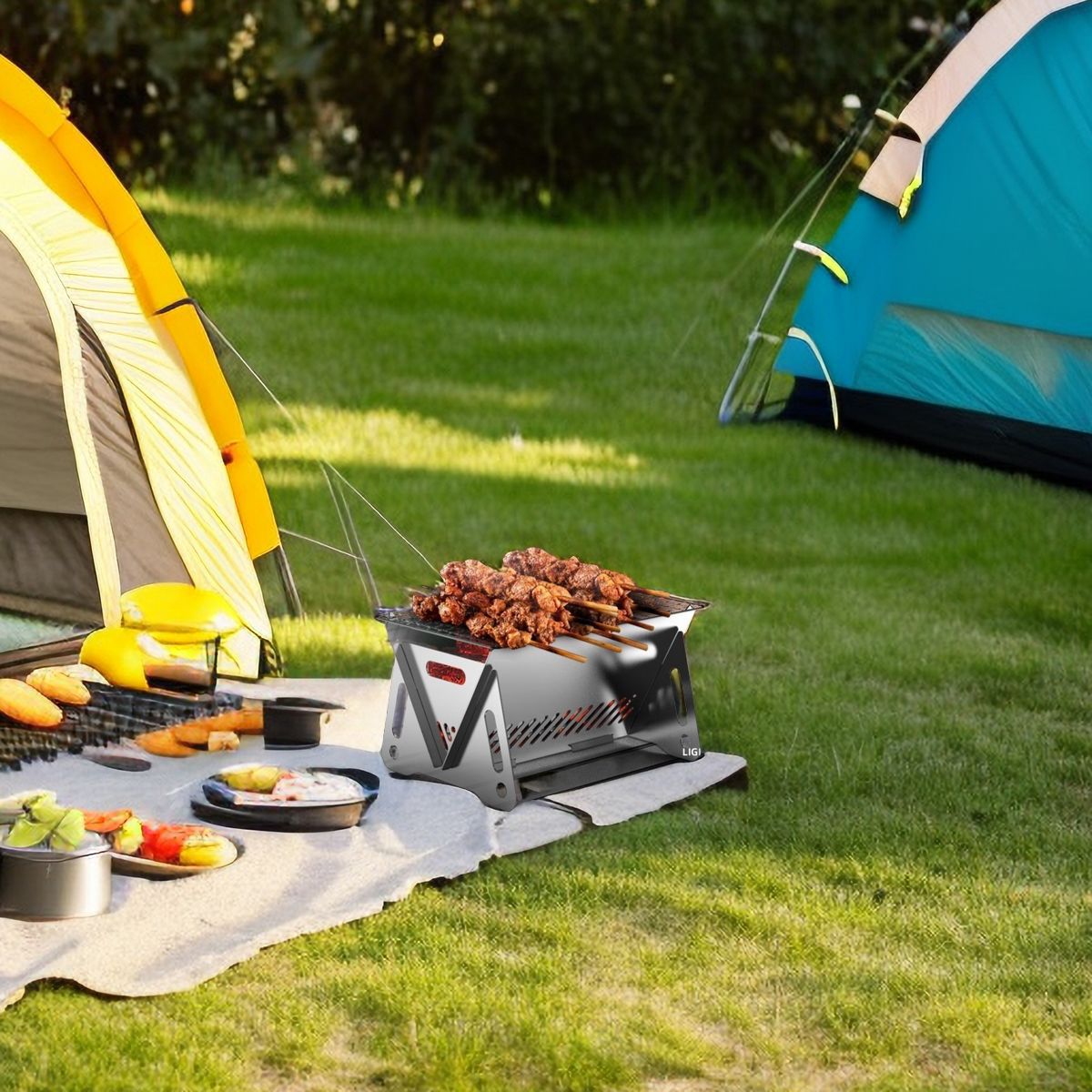 Outdoor ultra-light foldable multi-purpose chip burning stove firewood stove stainless steel barbecue stove easy to carry heating stove