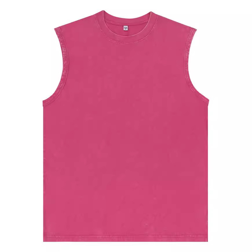 Washed distressed vest waistcoat Men's Heavy European and American retro sleeveless summer fashion brand Cotton loose fried flower T-shirt cross-border