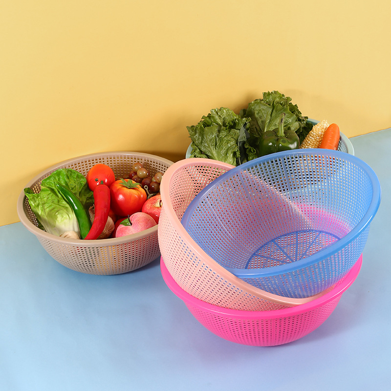 Round Rice Washing Basin Plastic Drain Basket Large Kitchen Fruit and Vegetable Storage Basin Vegetable Washing Basket Spicy Hot Snack Basket Commercial
