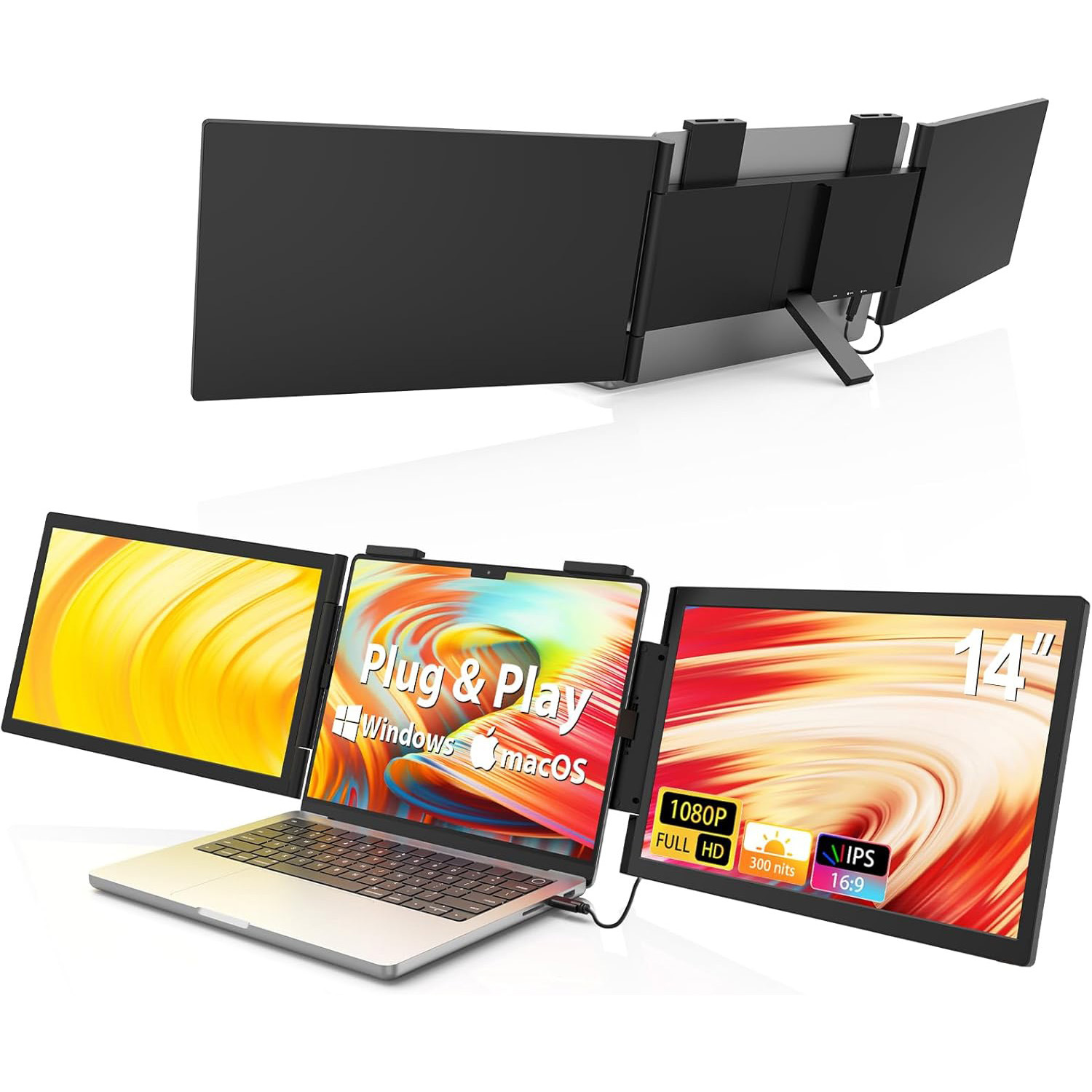 14-inch dual-screen portable display notebook expansion screen stock trading multi-screen folding peripheral sub-screen multi-function