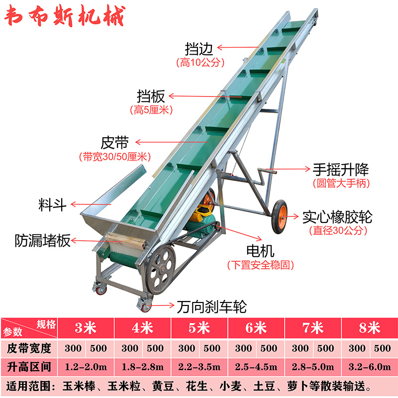 Corn cob, wheat, fruit, pickled mustard tuber conveyor belt loading machine belt conveyor grain conveyor belt