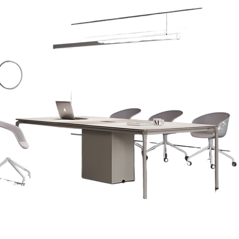 Conference Table Long Table Simple Modern Small Conference Room Long Simple Accessible Luxury White 6-Person Meeting Table and Chair Combination