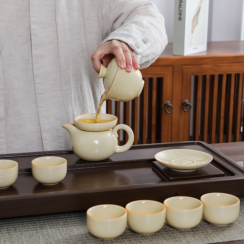 Dehua Ru Kiln Tea Set Complete Set of Tea Bowl High-end Set Teapot Automatic Lazy Stone Grinding Tea Maker