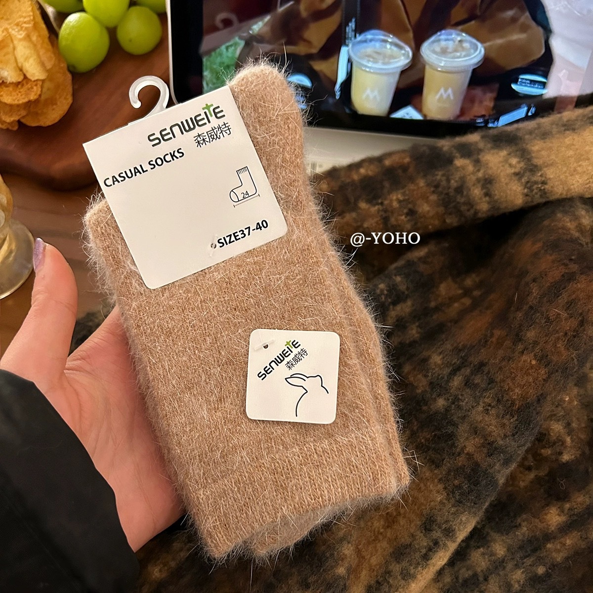 Real Rabbit Wool Super Warm Rabbit Fur Socks Women's Mid-Calf Socks Thickened Fleece Japanese Style Solid Color Autumn and Winter Long Socks