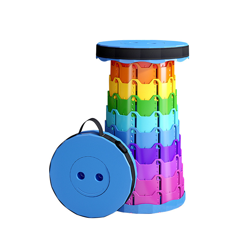 Manufacturer Rainbow Telescopic Stool Wholesale Mountain Camping Supplies Round Stool Portable Storage Telescopic Stool Plastic Folding Stool