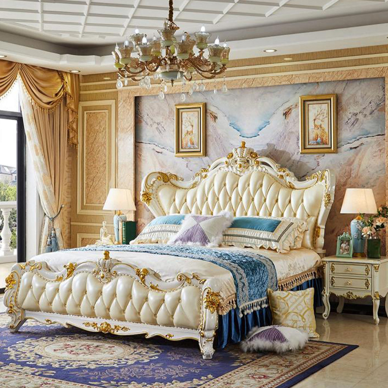 European-Style Top-Layer Genuine Leather Sofa Set with Solid Wood Carvings, Luxurious Large-Sized Villa Living Room 1234 Storage