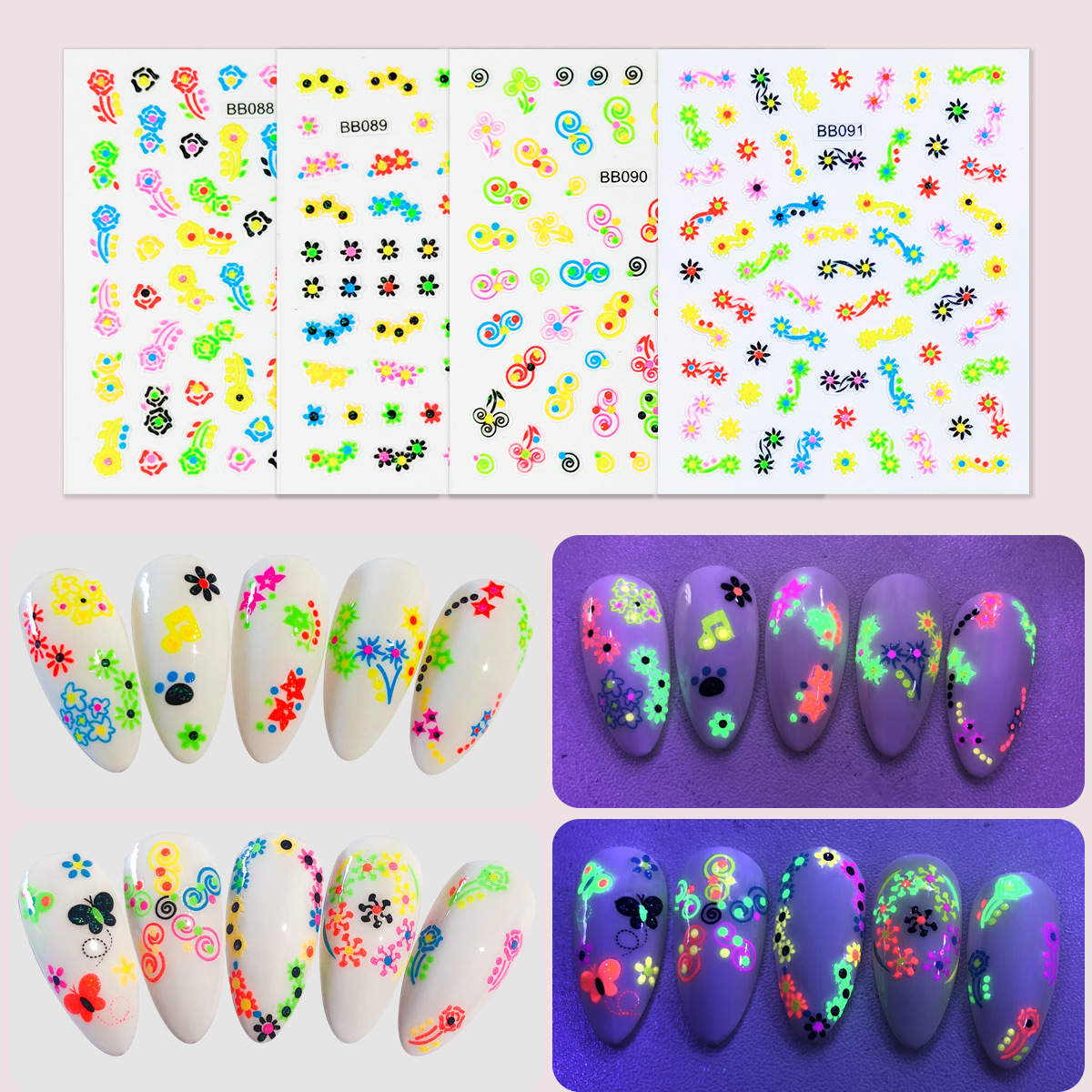 Color nail stickers for boys and girls Cai Xukun nail stickers cute flowers butterfly small pattern nail stickers wholesale