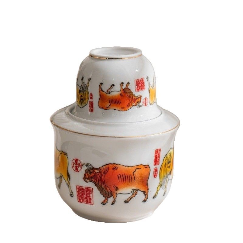 Mutton Jade Porcelain Five Bull Figure Ancient Method Ceramic Wine Warmer 3 Two-Pack Household Professional Wine Ironing Warmer Wine Warmer