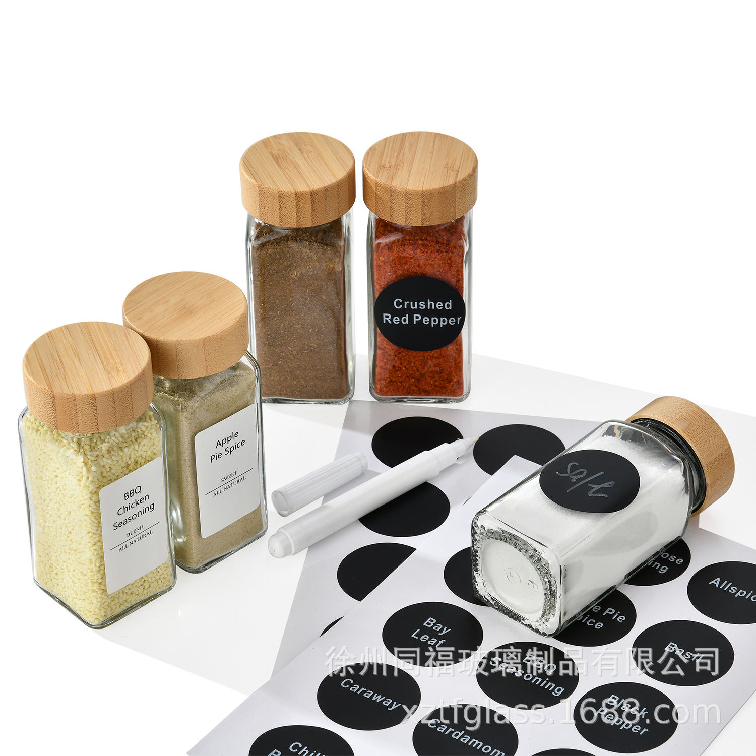 120ml Bamboo and Wood Lid Seasoning Bottle 4oz Square Bottle Seasoning Jar Cross-border Amazon Hot Spice Bottle with Holes Sprinkle Jar