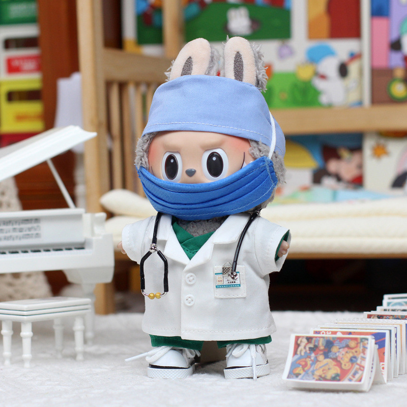 Only Doll Clothes】First/Third Generation Labubu Universal Doll Clothes Vinyl Doll Clothes Doctor Nurse Heartbeat Macaron