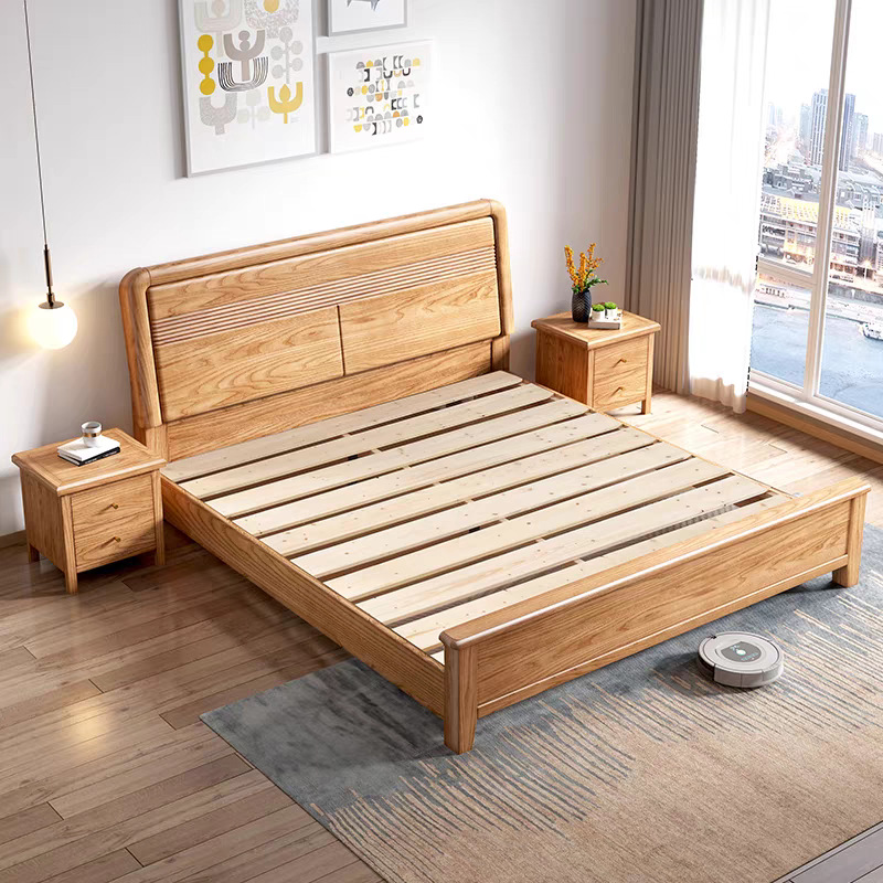 Red Oak Solid Wood Bed 1.8m Master Bedroom Double Bed Home 1.5m Air Pressure High Box Storage Bed Kidsren's Single Bed
