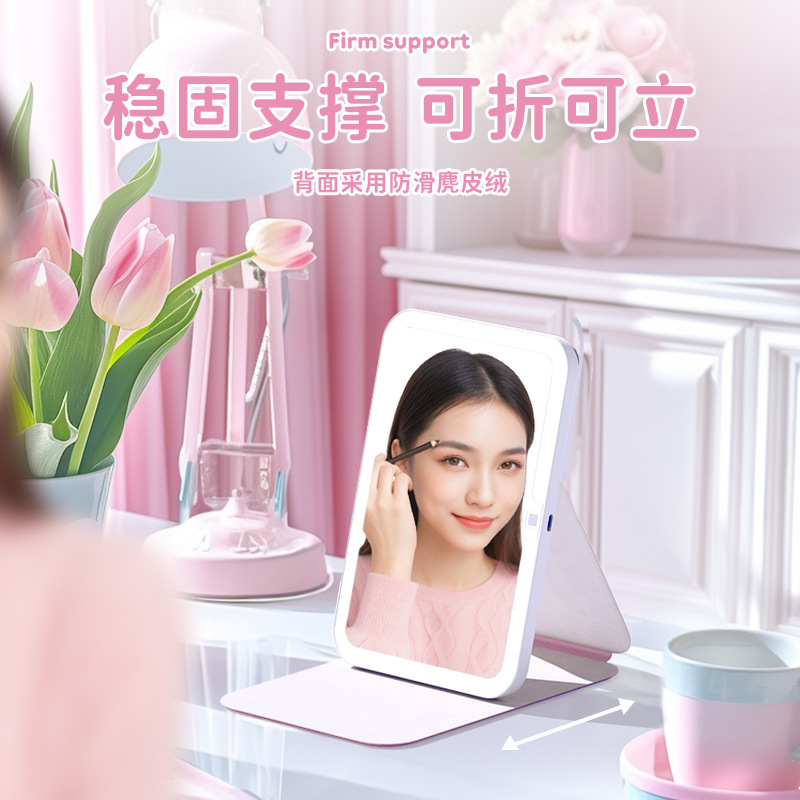 Authentic Cosmetic Mirror Beauty Mirror Strawberry Winnie the Pooh Stitch Mary Cat Portable Led with Light