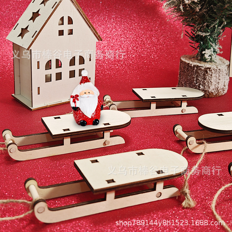 Новогодние деревянные поделки, мини-снежный автомобиль, настольные украшения