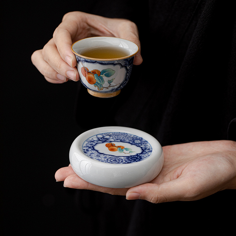 Ceramic Cover Set Underglaze Blue and white Cover Kung Fu Tea Set Accessories Zen Heat Insulation Coaster Ornaments Retro Purple Sand Tea Holder