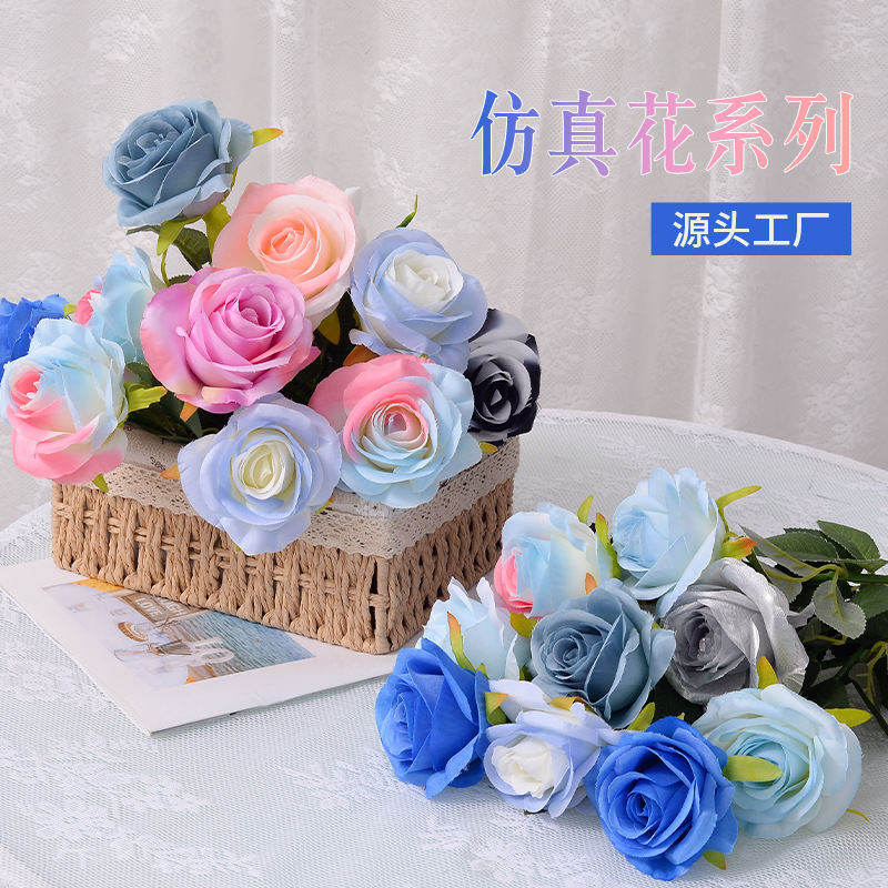 Ледяная Голубая Искусственная Роза Одинокий Европейский Стиль Искусственный Цветок Декорация для Свадьбы