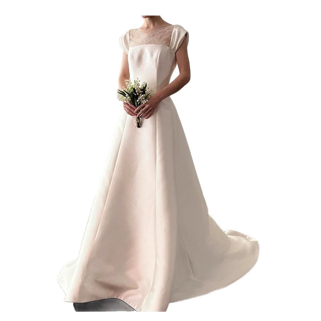 Korean Style White Light Wedding Dress 2025 New Simple Satin Small Tail Out Yarn Birthday Banquet Evening Dress