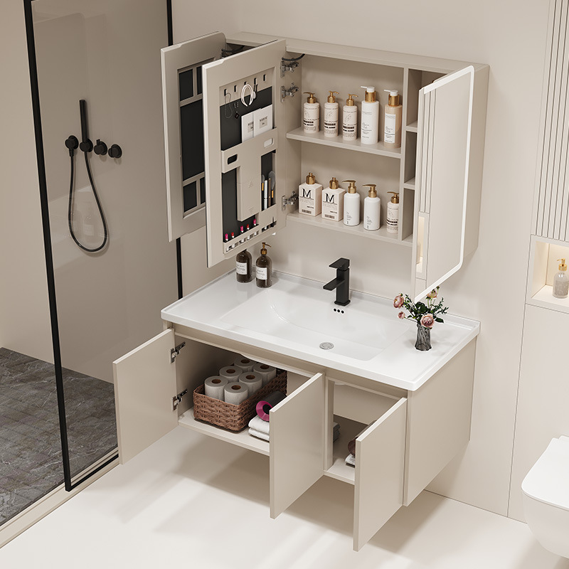 Bathroom Cabinet Ceramic All-in-One Basin Toilet Bathroom Bathroom Cabinet Wash Basin Face Wash Table Basin Combination Honeycomb Aluminum