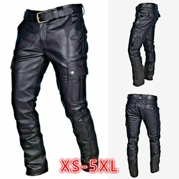 2023 cross-border new popular wish Amazon hot sale European and American solid color PU lace-up casual men's leather pants KZ2332