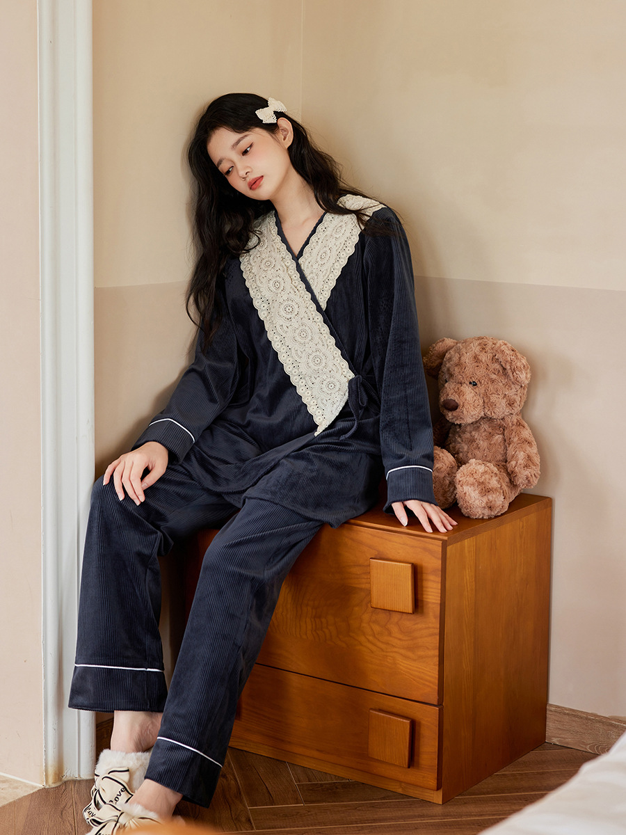 Jiaying Postpartum Clothing Autumn and Winter Postpartum Coral Velvet Nursing Pajamas October 11 Spring & Fall Pregnant Women Home Fragrance