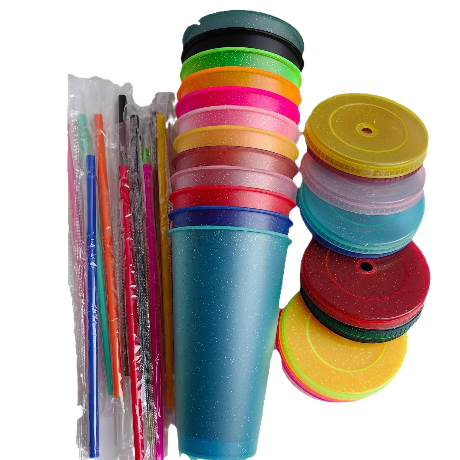 Amazon's Hottest Large-Capacity 710ml Plastic Straw Cup Fashionable Sequin Glitter Cup 24oz Circulating Milk Tea Cup