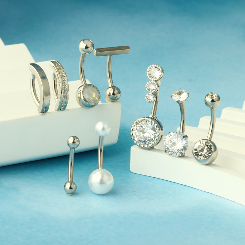 Amazon Explosions 9 Pieces Belly Button Ring suit Classic Belly Button Ring Stainless Steel Body Piercing Jewelry in stock Batch