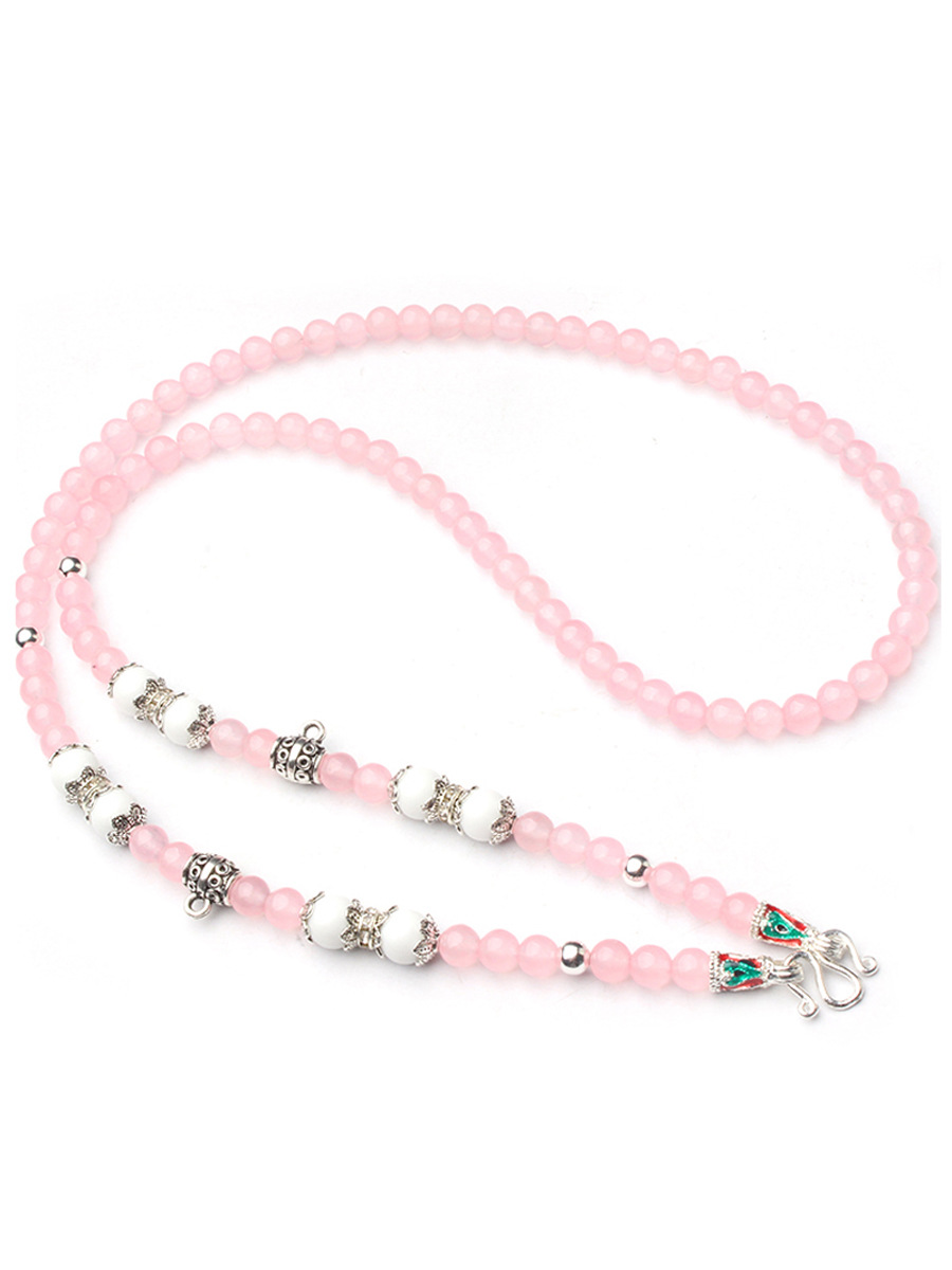 Thai Buddha Amulet Chain Lanyard Crystal Men's and Women's Sweater Chain Round Bead Agate Crystal Chalcedony Lanyard