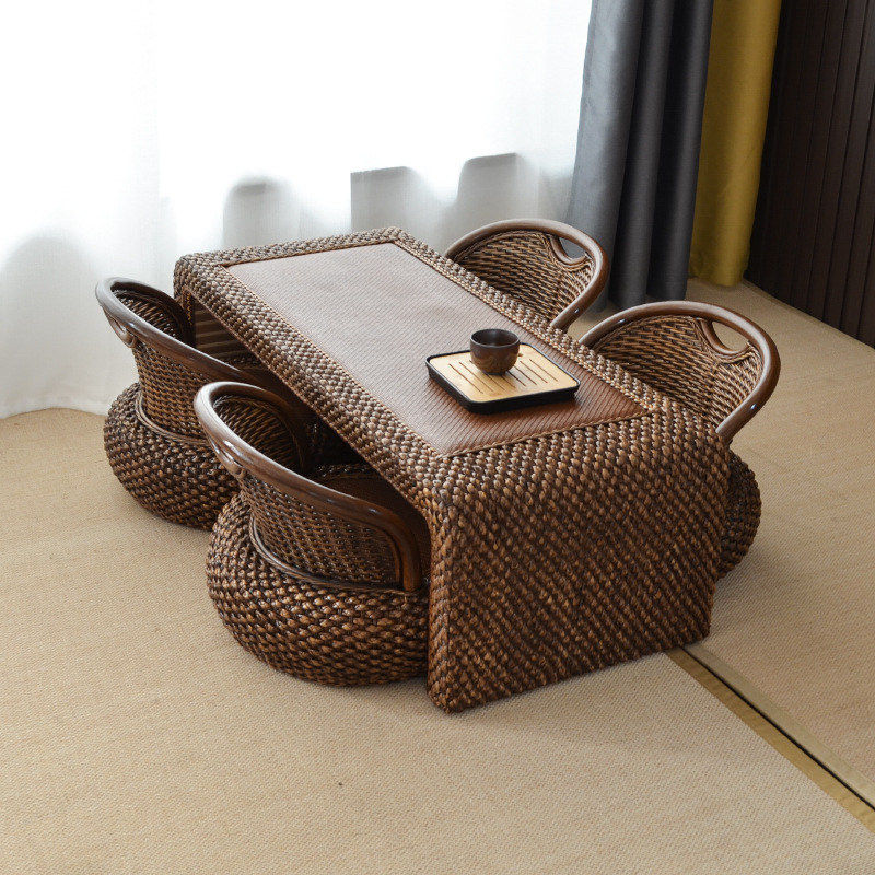 Rattan Tatami Coffee Table, Balcony Bay Window Table, Japanese-Style Small Table, Zen Tea Drinking Platform, Low Table Cp