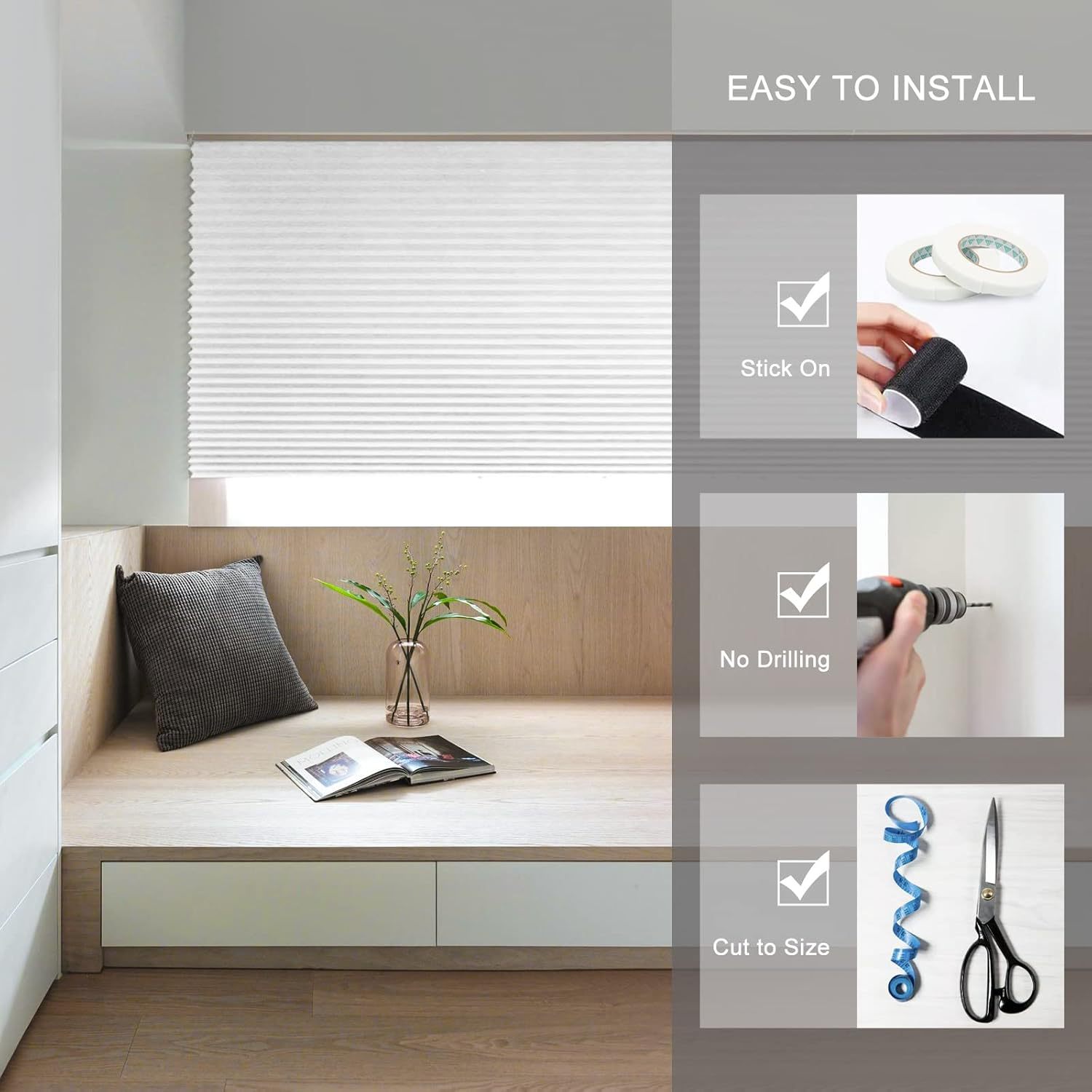 Curtain Simple Non-woven Pleated Curtain Pleated Curtain Non-perforated Adhesive Folding Semi-full Shading Venetian Curtain Wholesale