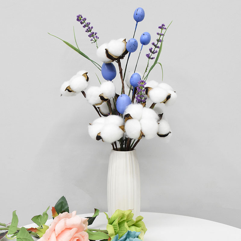 Simulation cotton dried flower factory wholesale everlasting flower bouquet handmade flower arrangement white cotton with rod for home decoration