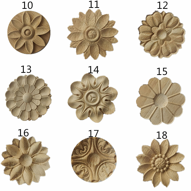 Dongyang wood carving European style wood carving decals decorative carved wood flower furniture door flower round flower piece solid wood small round flower