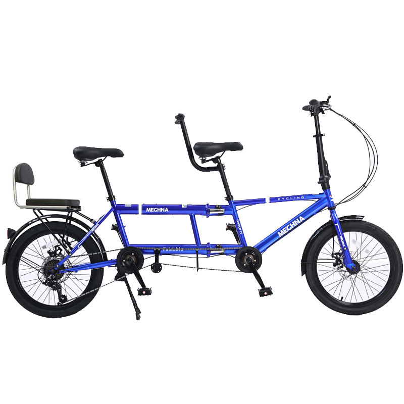 Factory Folding Double Bicycle Rental Direct Sales Variable Speed Two-Person Scenic Area Parent-Child Three-Person Sightseeing Family with Baby