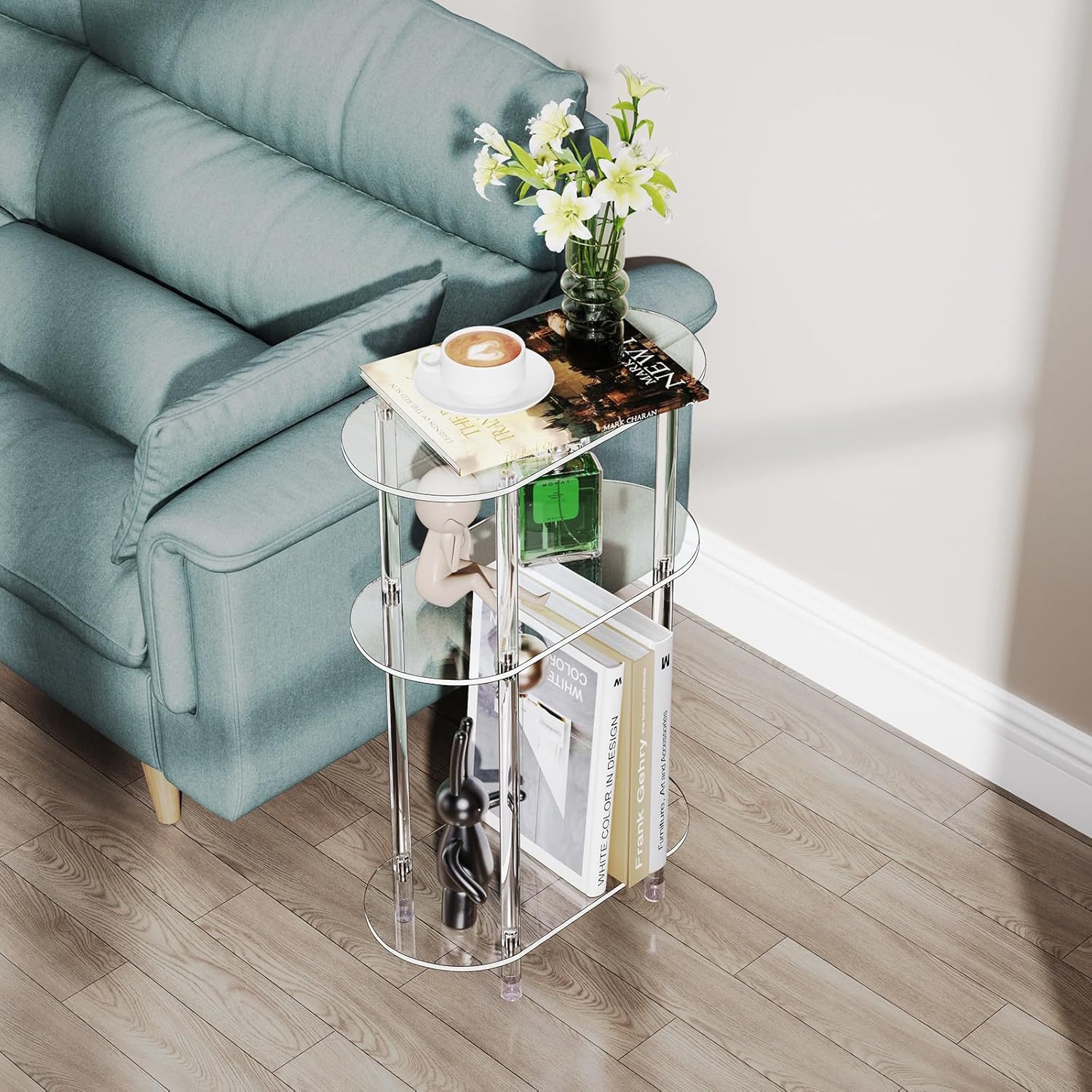 Акриловый журнальный столик, маленький, для напитков, прикроватный столик, для дивана, гостиной, спальни, легкая сборка