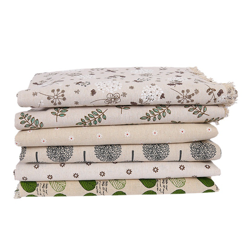in stock supply green leaf printed linen polyester cotton fabric to map sample table cloth sand release pillow wholesale