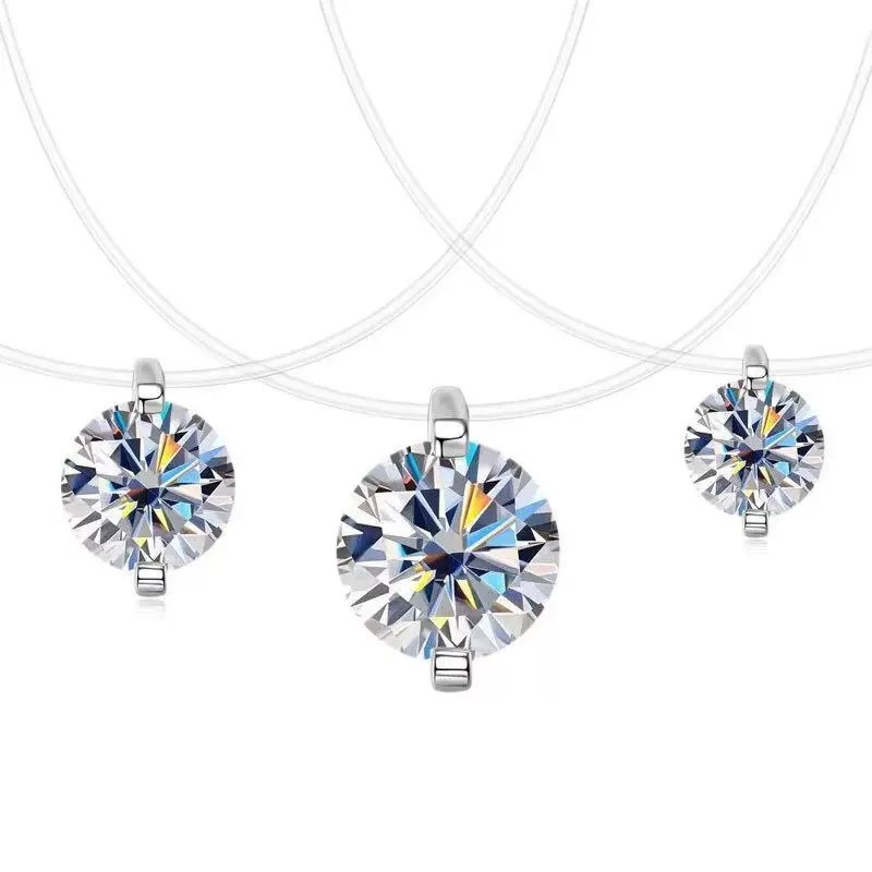 Internet Celebrant Explosive Moissanite Mermaid Tears Necklace s925 Silver Invisible Fishing Line Drop Diamond Simple Super Flash Clavicle Chain