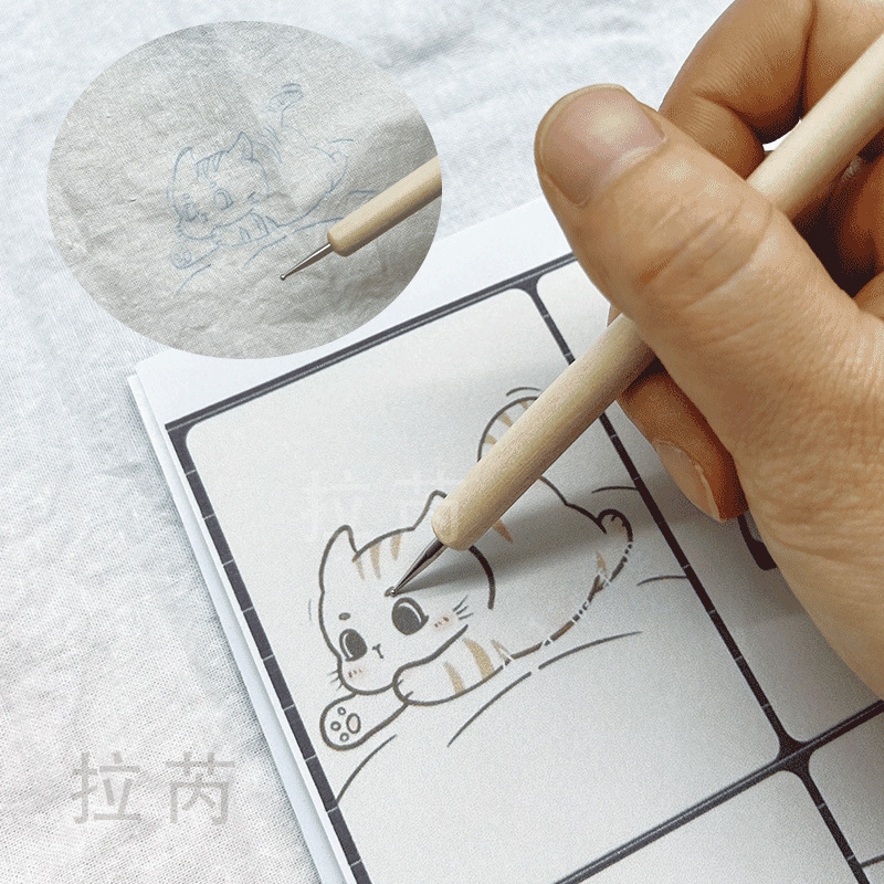 Fabric Tracing Pen for Cross-Stitch DIY Embroidery Supplies with Wooden Handle, Double-Ended Tracing Tool in Nordic Style