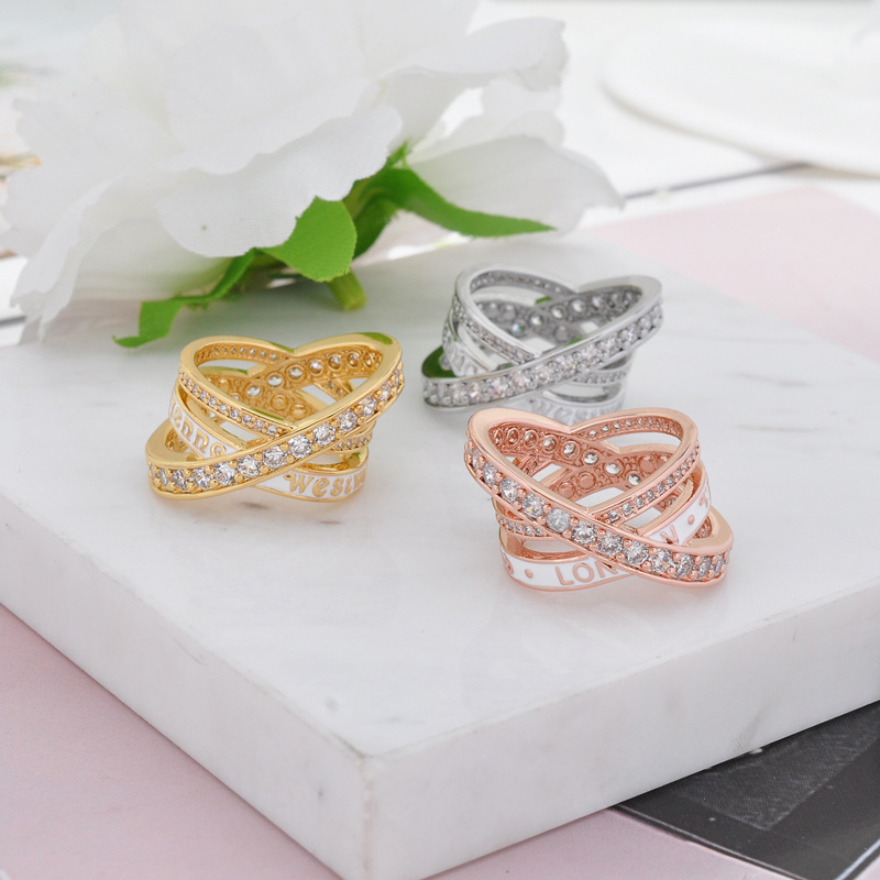 Кольцо с крестом из трех колец с полным покрытием алмазами, легкая роскошь, модное кольцо с бриллиантами